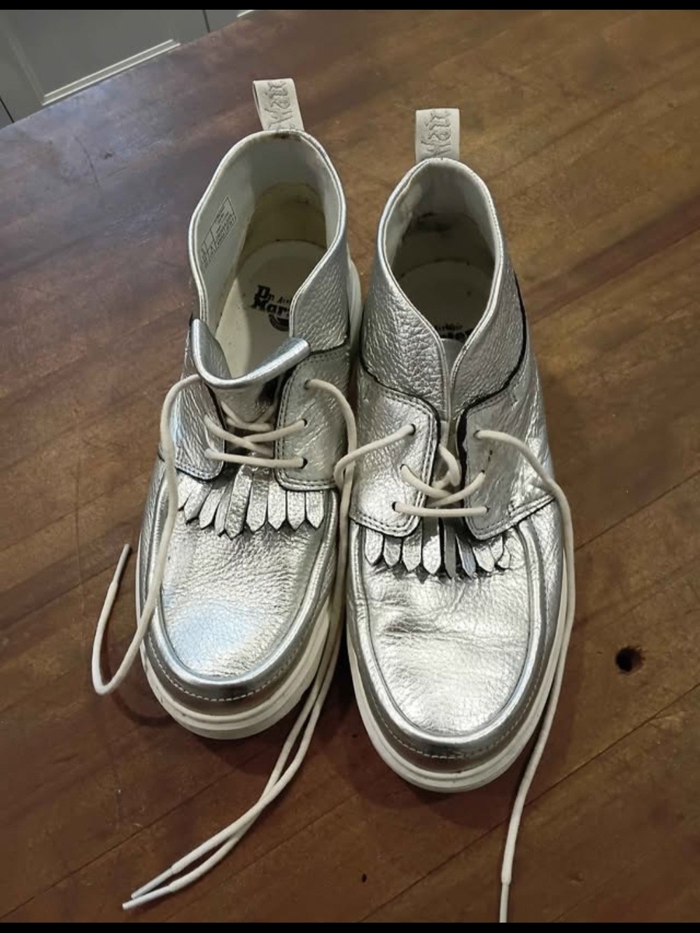 Dr. Martens Silver Metallic Leather Ankle Boots